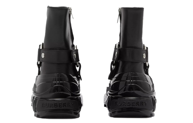 Shop (Women) Burberry Leather Ankle Boots with Monogram Motif Buckle 'Black' 80250331