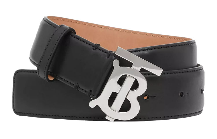 (Women) Burberry Leather Belt with TB Monogram for Women Black/Palladium 3.5cm 80244841