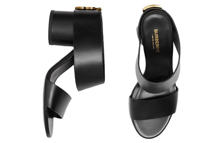 Shop (W) Burberry Sandal Tumit Kulit 'Black Fashion' 80581531