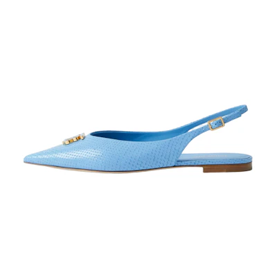 (W) Burberry Leather Blue 'Python Embossed Signature Ballet Flats'