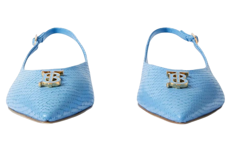 (W) Burberry Leather Blue 'Python Embossed Signature Ballet Flats' 圖 3