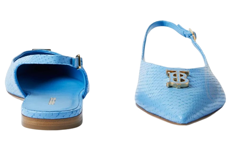 (W) Burberry Leather Blue 'Python Embossed Signature Ballet Flats' 圖 4