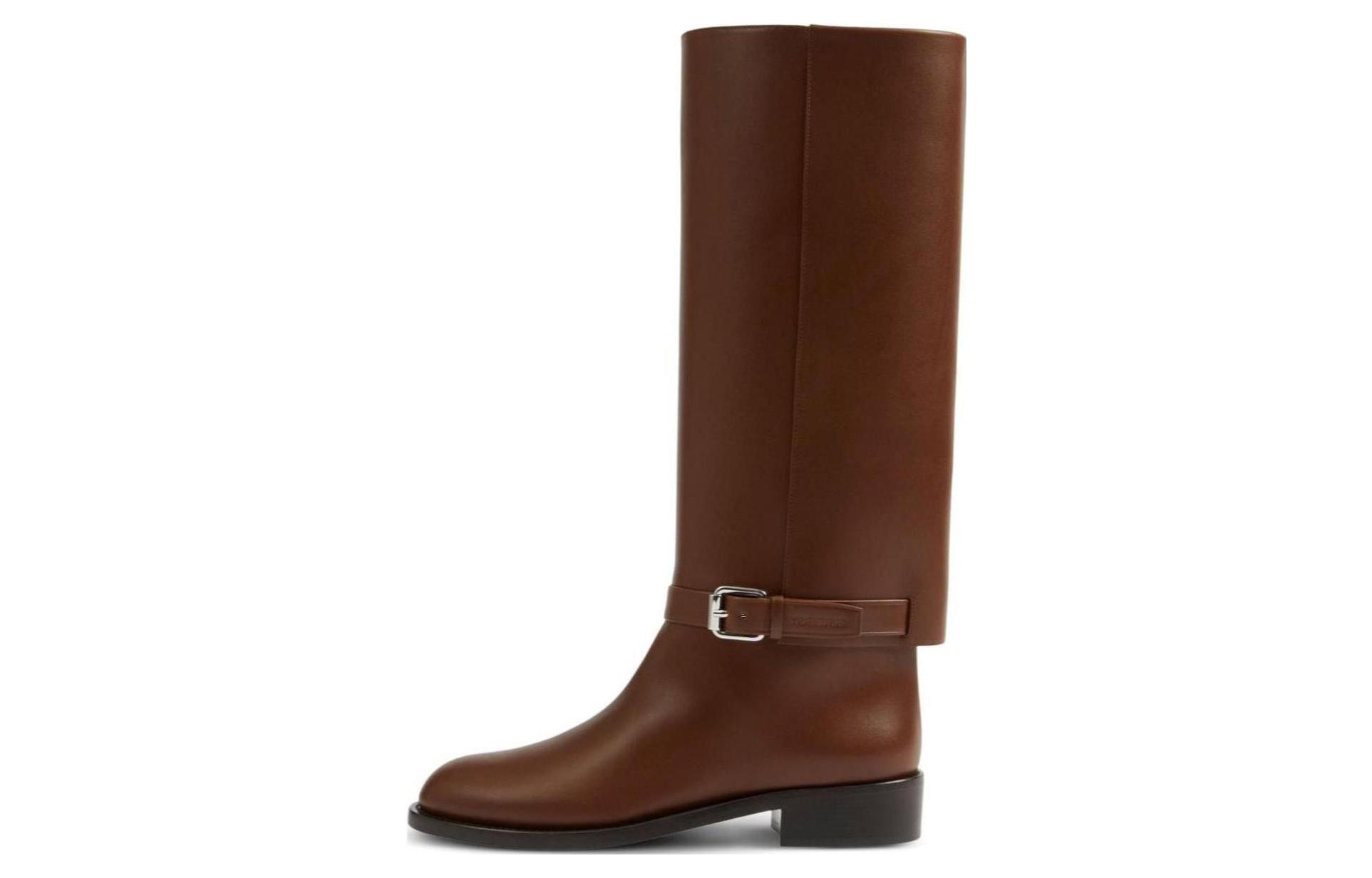 (Women) Burberry Leather Buckle-Embellished High-Top Boots 'Brown' 80707141