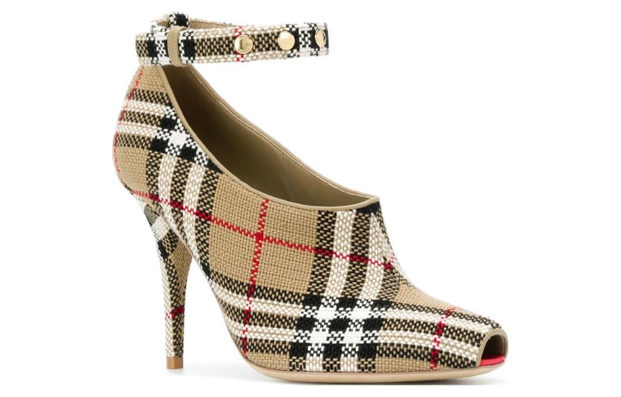(W) Burberry Leather Buckle Square Toe Pumps 'Beige Cone Heel' 圖 2