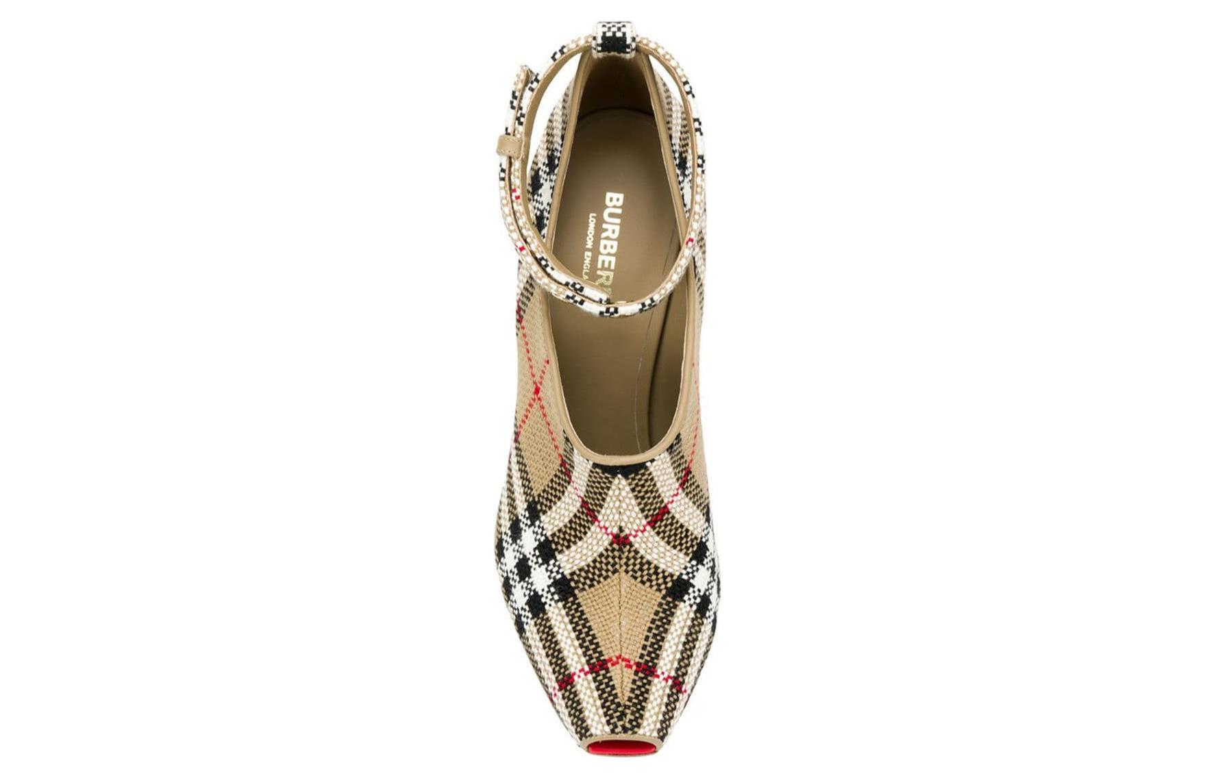 (W) Burberry Leather Buckle Square Toe Pumps 'Beige Cone Heel' 圖 3