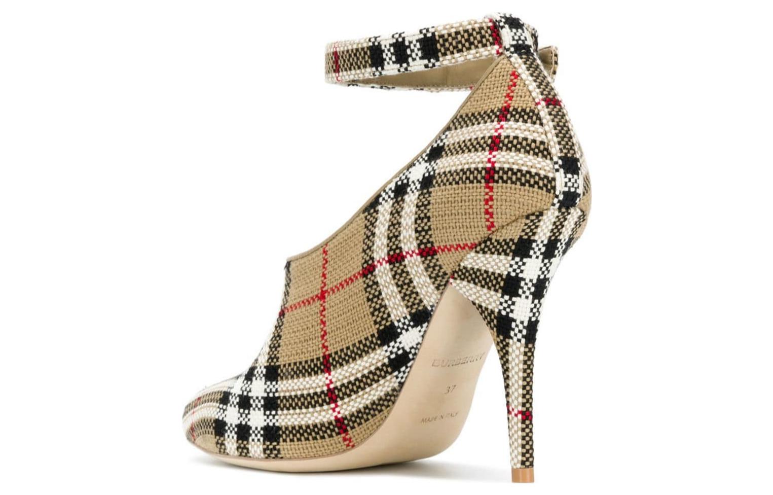 (W) Burberry Leather Buckle Square Toe Pumps 'Beige Cone Heel' 圖 4