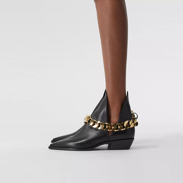 (W) Burberry Leather Chain Ankle Boots 'Black' 圖 5