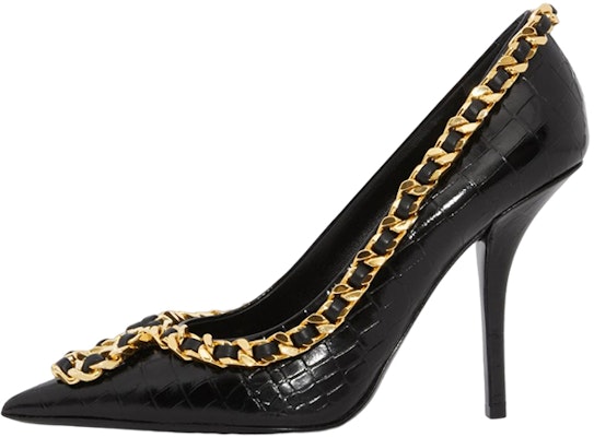 (Women) Burberry Leather Chain Detail Pointed-Toe Stiletto 'Black' 80649421 Buy (Women) Burberry Leather Chain Detail Pointed-Toe Stiletto 'Black' 80649421