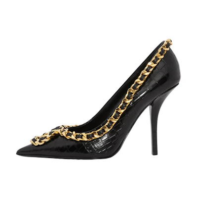 (W) Burberry Leather Chain Detail Pointed-Toe Stiletto 'Black'