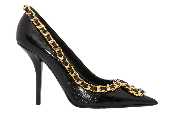 (W) Burberry Leather Chain Detail Pointed-Toe Stiletto 'Black' 圖 2