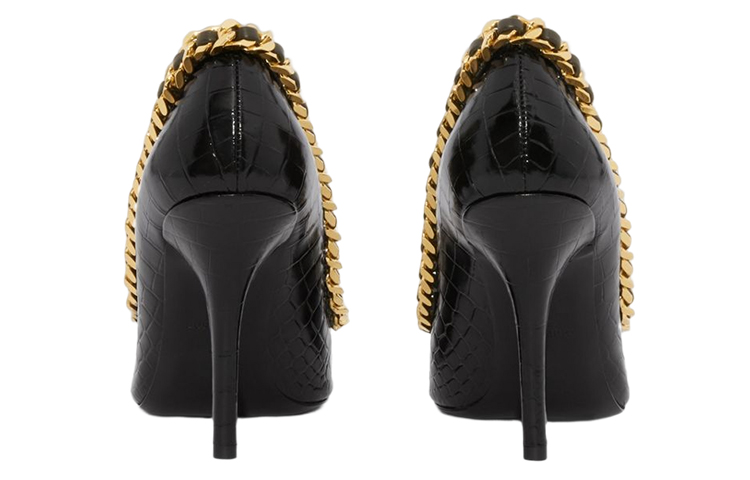 (W) Burberry Leather Chain Detail Pointed-Toe Stiletto 'Black' 圖 4