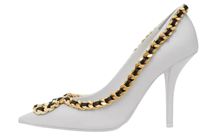 (Women) Burberry Leather Chain Detail Pointed Toe Stiletto 'White' 80634931