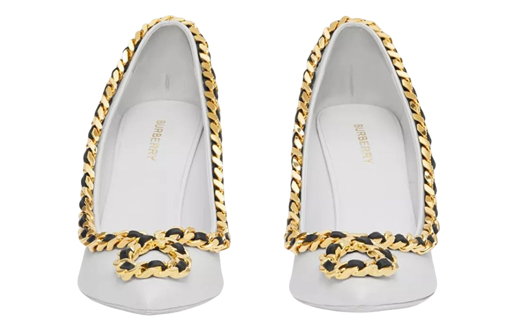Lookbook (W) Burberry Leder Kette Spitz Stiletto Absatz ''Weiß'' 80634931