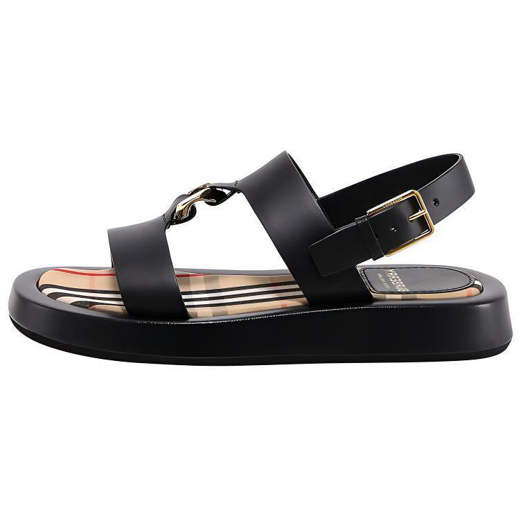 (Women) Burberry Leather Check Flat Sandal 'Black' 8037453
