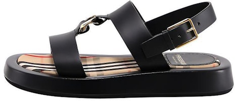(Women) Burberry Leather Check Flat Sandal 'Black' 8037453 (Women) Burberry Leather Check Flat Sandal 'Black' 8037453