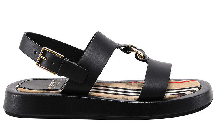 Order (W) Sandali Piatta Burberry in Pelle Check ''Neri'' 8037453