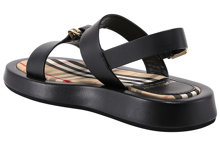 Shop (W) Sandali Piatta Burberry in Pelle Check ''Neri'' 8037453