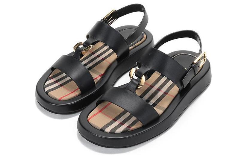 Purchase (W) Sandali Piatta Burberry in Pelle Check ''Neri'' 8037453