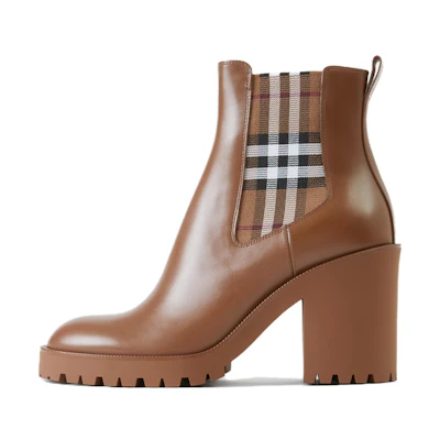 (W) Burberry Leather Check Panel Chelsea Boot 'Deep Birch Brown'