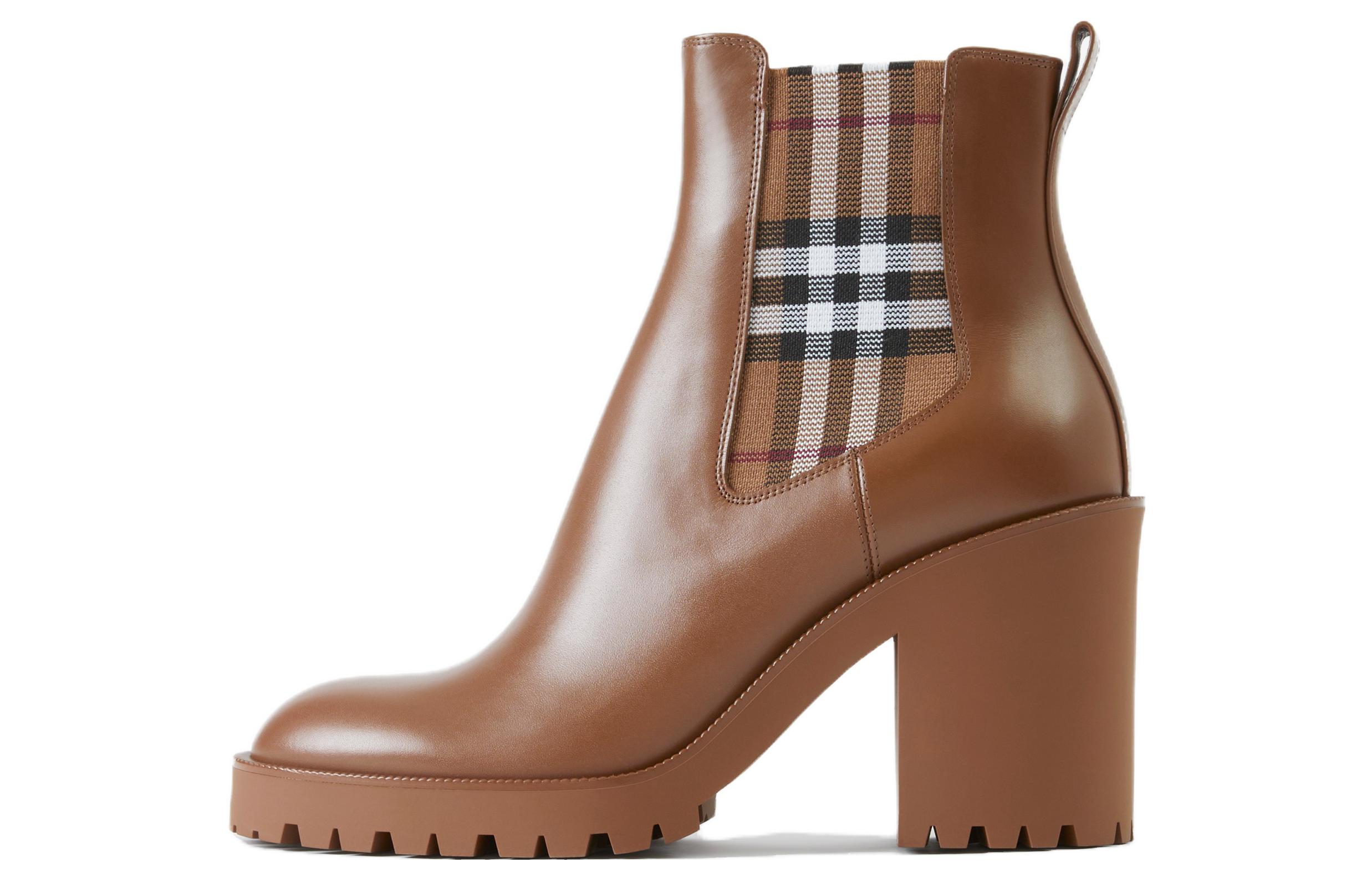 (Women) Burberry Leather Check Panel Chelsea Boot 'Deep Birch Brown' 80707101