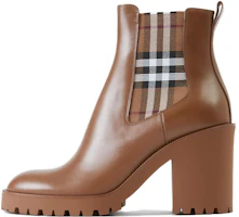 (Women) Burberry Leather Check Panel Chelsea Boot 'Deep Birch Brown' 80707101 (Women) Burberry Leather Check Panel Chelsea Boot 'Deep Birch Brown' 80707101