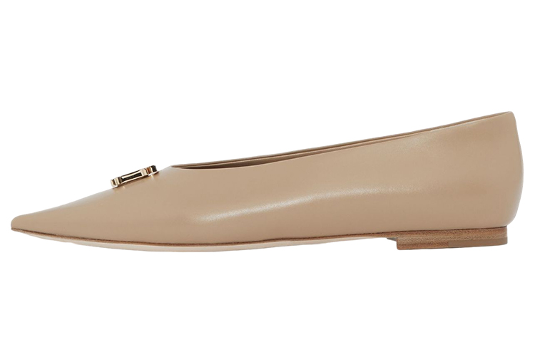 (W) Burberry Leather Flat 'Signature Pointed-Toe Beige'