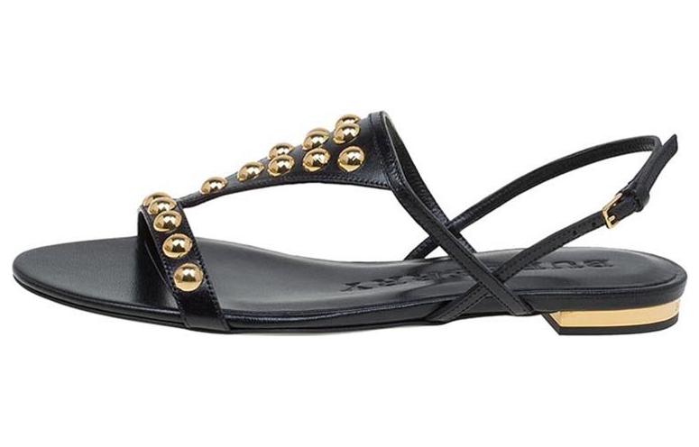 (W) Burberry Leather Flat Buckle Slide 'Black Gold'