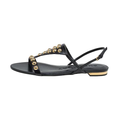 (W) Burberry Leather Flat Buckle Slide 'Black Gold'