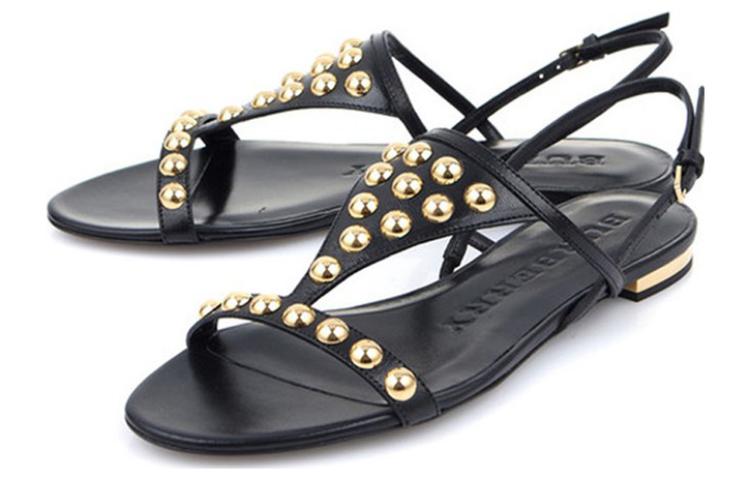 (W) Burberry Leather Flat Buckle Slide 'Black Gold' 圖 2