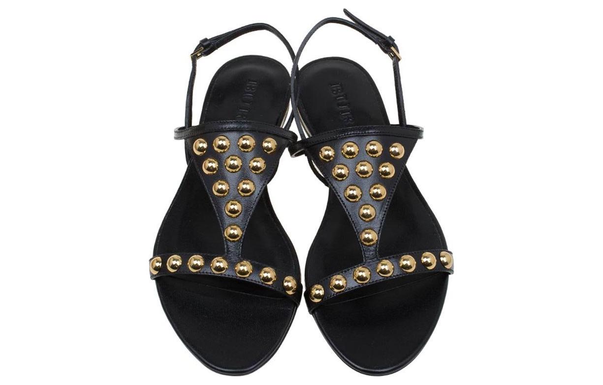 (W) Burberry Leather Flat Buckle Slide 'Black Gold' 圖 3