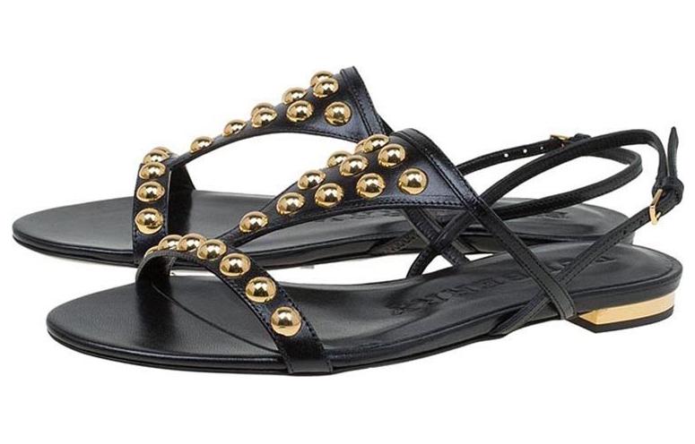 (W) Burberry Leather Flat Buckle Slide 'Black Gold' 圖 4