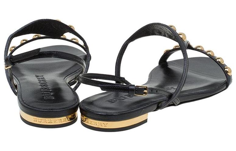 (W) Burberry Leather Flat Buckle Slide 'Black Gold' 圖 5