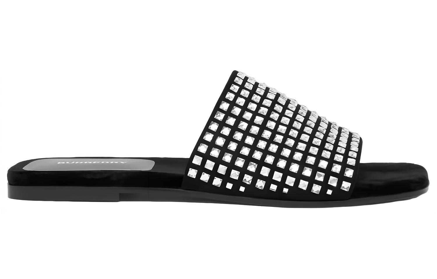 (W) Burberry Leather Flat Slides 'Black' 'Crystal Embellished' 圖 2