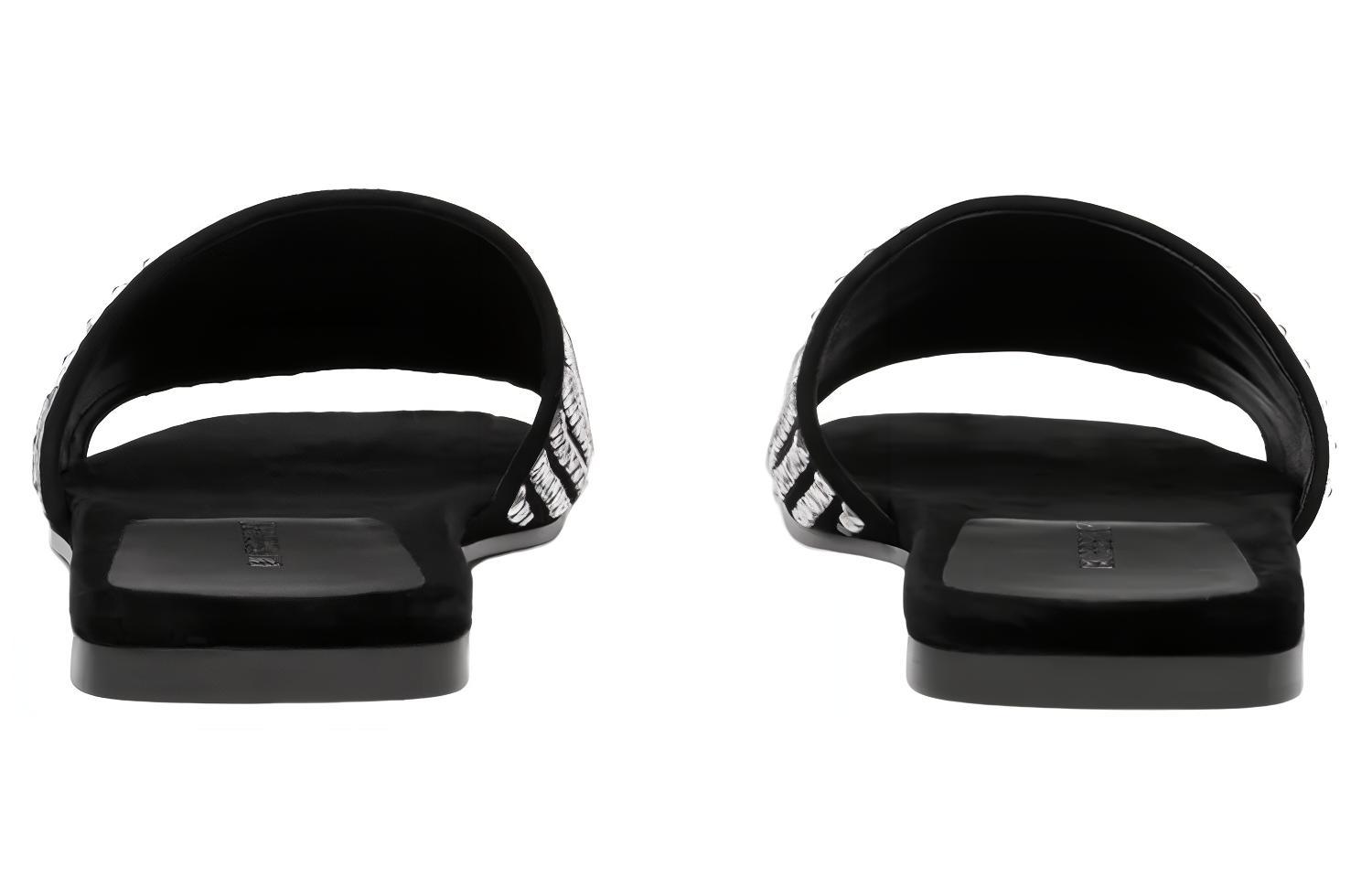 (W) Burberry Leather Flat Slides 'Black' 'Crystal Embellished' 圖 4