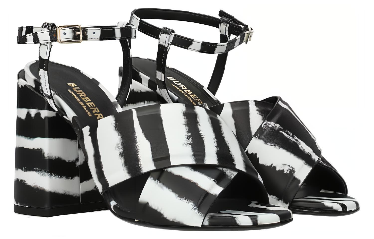 (W) Burberry Leather Open-Toe Block Heel Sandal 'Black and White' 圖 2