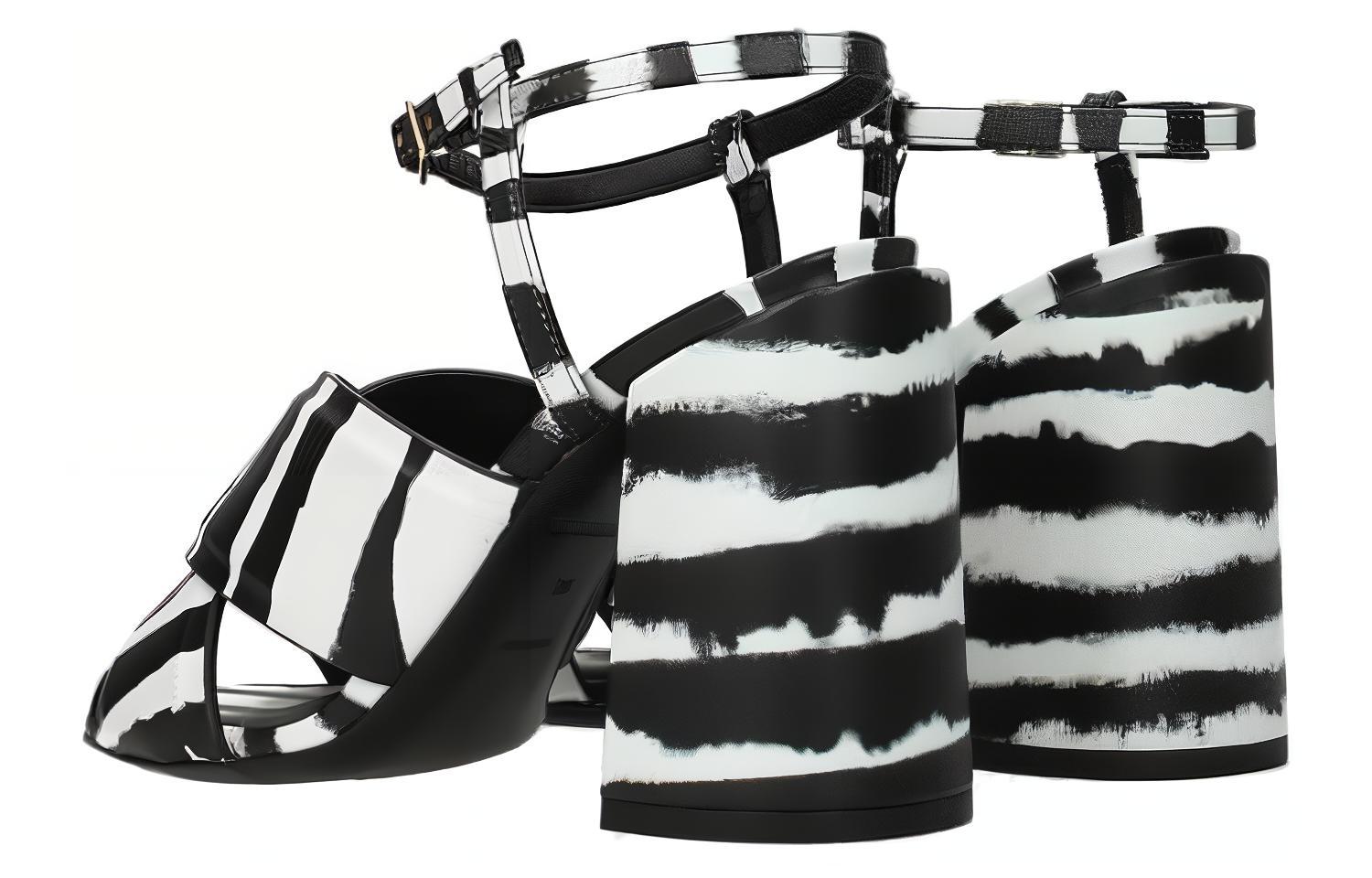 (W) Burberry Leather Open-Toe Block Heel Sandal 'Black and White' 圖 3