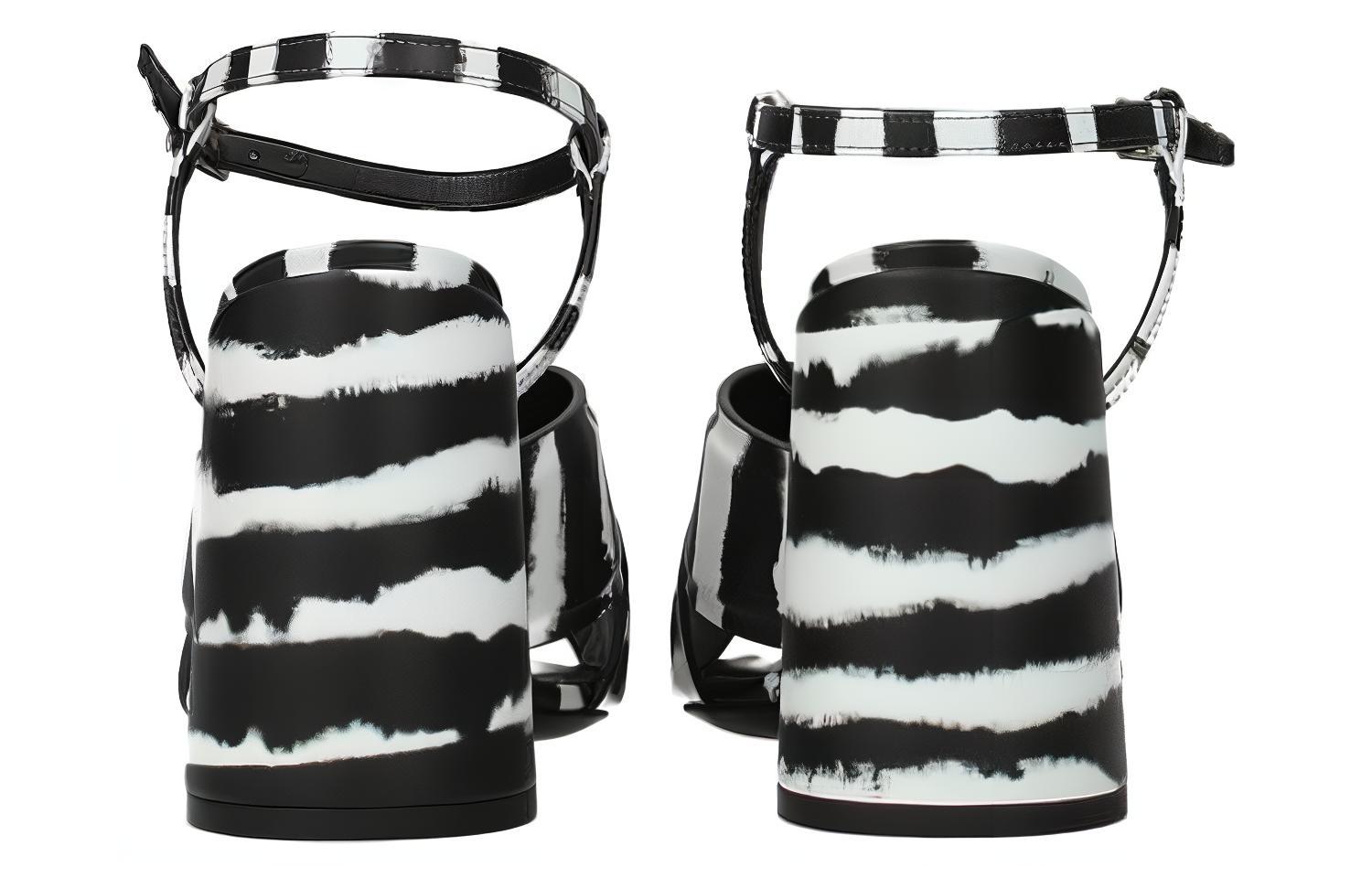 (W) Burberry Leather Open-Toe Block Heel Sandal 'Black and White' 圖 4