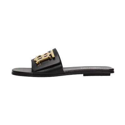 (W) Burberry Leather Open-Toe Slide 'Black'