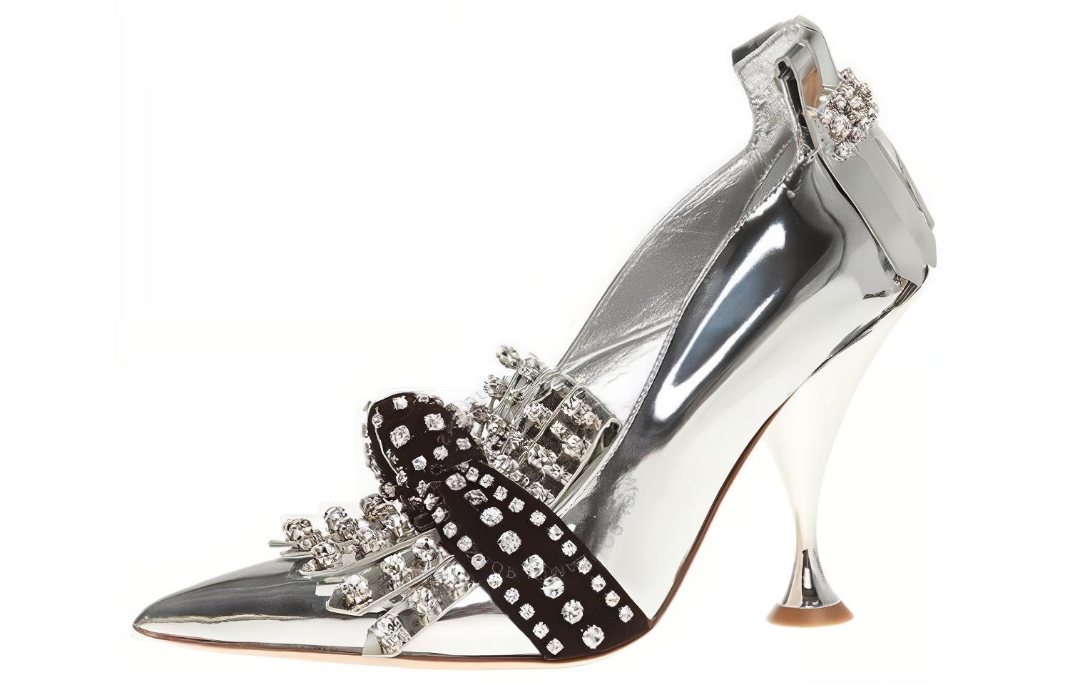 (W) Burberry Leather Pointed-Toe High Heels 'Silver'