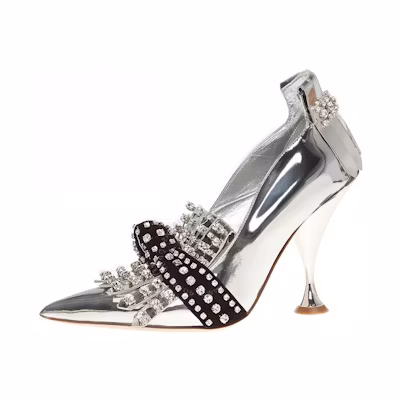 (W) Burberry Leather Pointed-Toe High Heels 'Silver'