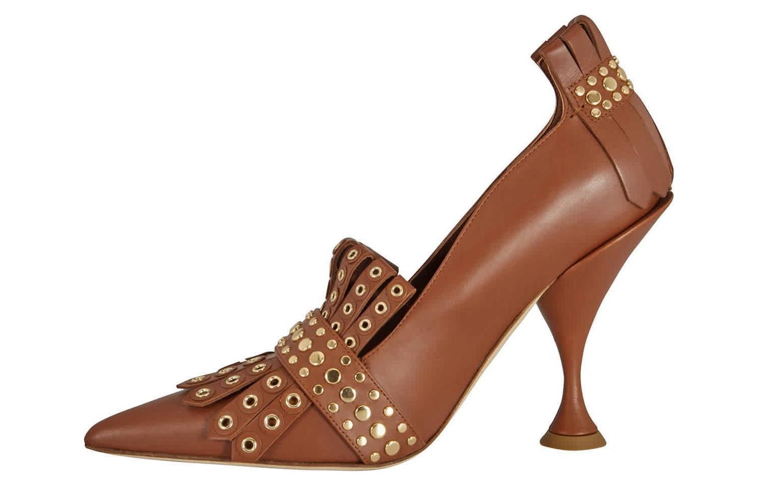 (Women) Burberry Leather Pointed Toe Slip-On High Heel 'Brown' 80203791