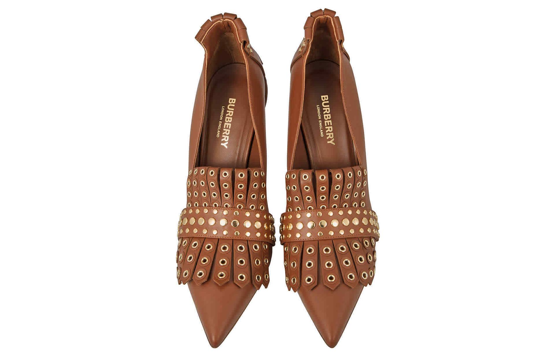 Lookbook (W) Burberry Leren Puntige Neus Slip-On Hoge Hak ''Bruin'' 80203791