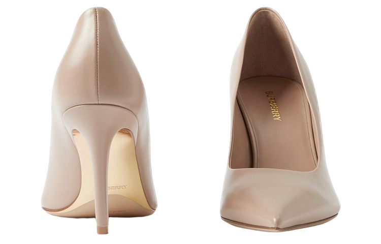 Shop (W) Burberry Kasut Kulit Slip-On Tumit Tinggi Runcing 'Pink' 80727901