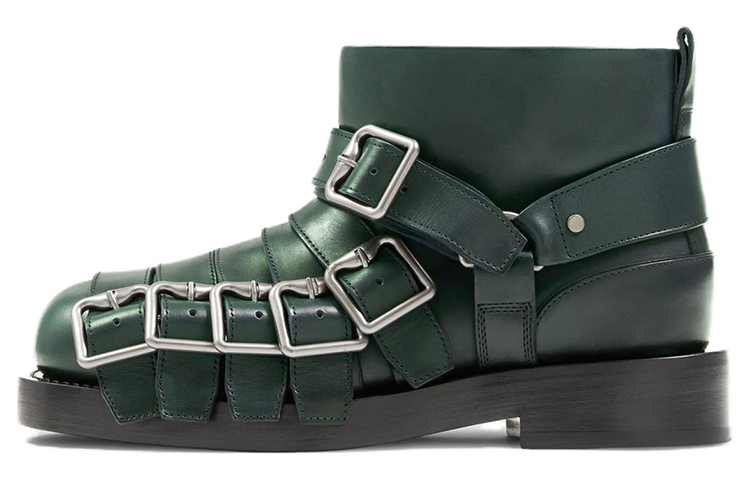 (Women) Burberry Leather Round-Toe Ankle Boot 'Green' 80773771
