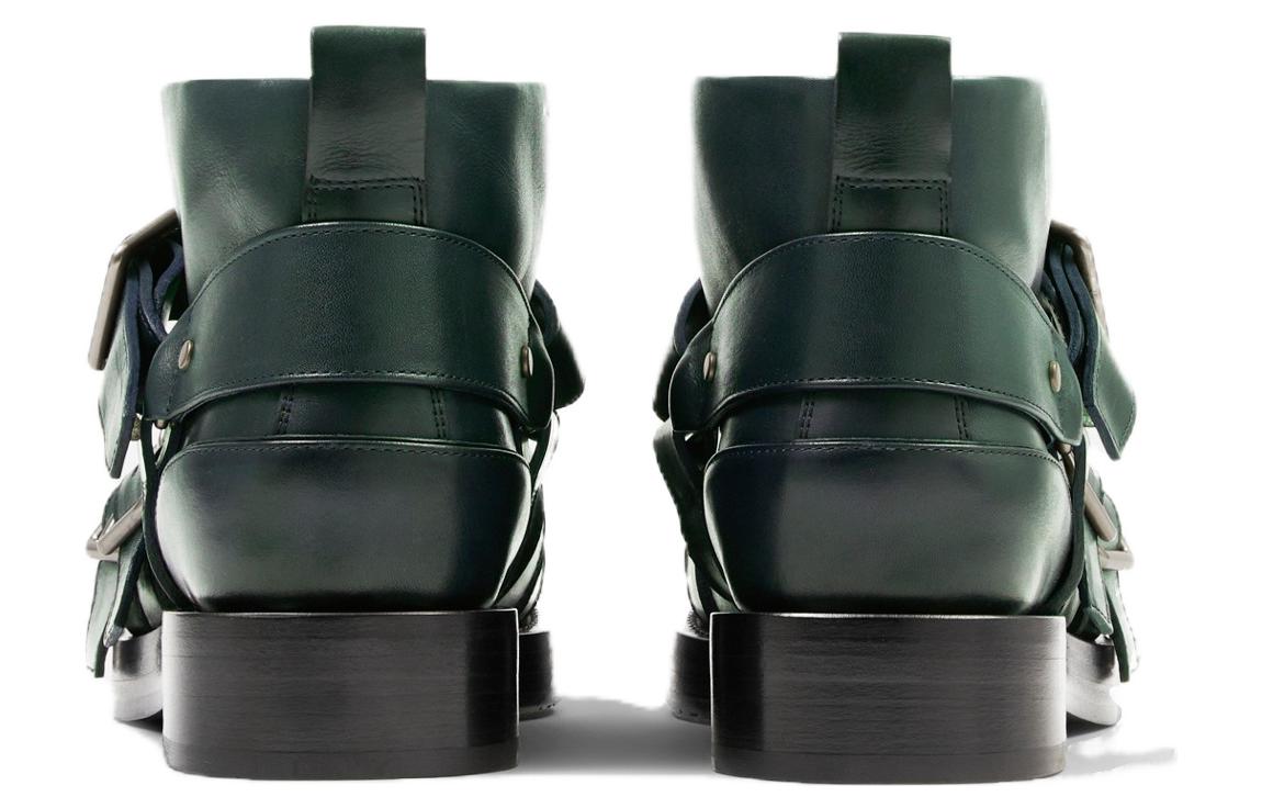 Shop (Women) Burberry Leather Round-Toe Ankle Boot 'Green' 80773771