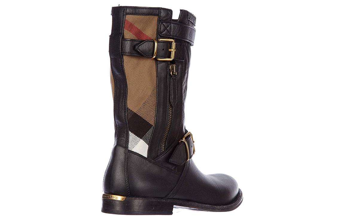 (W) Burberry Leather Round-Toe Check Ankle Boots 'Black' 圖 2