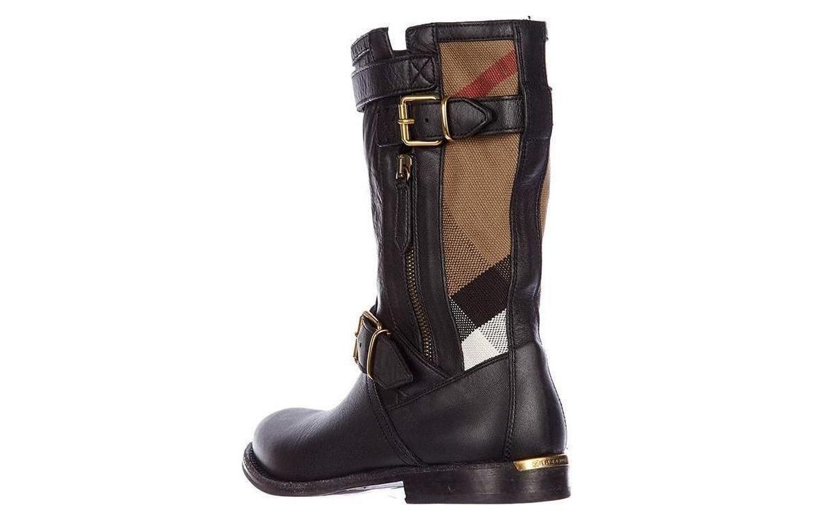 (W) Burberry Leather Round-Toe Check Ankle Boots 'Black' 圖 5