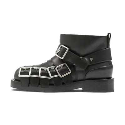 (W) Burberry Leather Round-Toe Slip-On Boots 'Black'