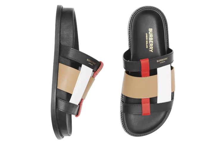 (W) Burberry Leather Slide 'Colorblock Black' 圖 5