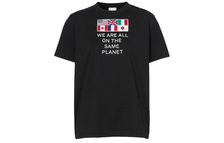 (Women) Burberry Letter & Flag Print Black T-Shirt Crew Neck Short Sleeve 80246261